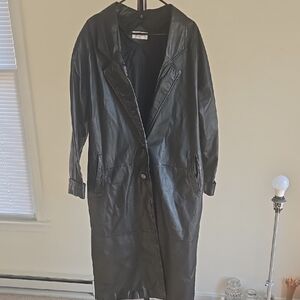 Womens Ricardo Black Leather Trench Coat Size:XL Size:16